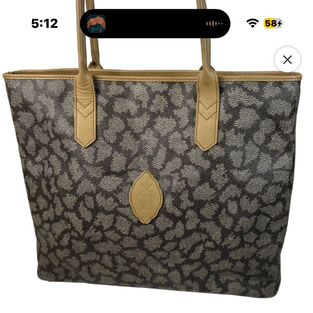 Pre-loved vintage Yves Saint Laurent Leather-Trim Patterned Tote Bag in Brown